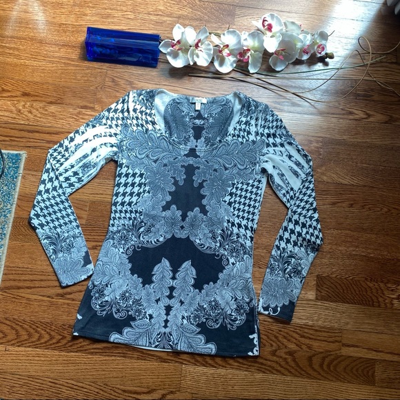 Cache Multi Design Print Long Sleeve Top - Black, White, Gray Hues - RARE!!! XS - Picture 5 of 13